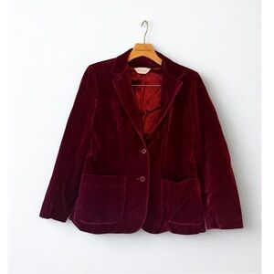 Vintage Ruby Red Velvet Blazer Jacket Bonaventure Seattle Tailored- Fit S/M